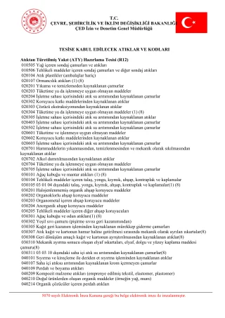 Atıktan Türetilmiş Yakıt (ATY) Hazırlama Tesisi İzin Belgesi